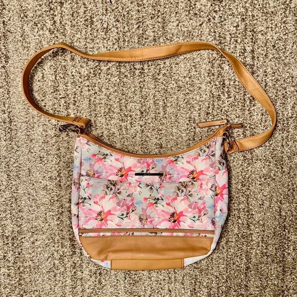 Rosetti Women's Pink Brown Floral Design Leather Handbang - Picture 2 of 10